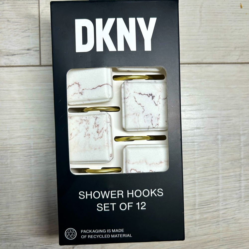 DKNY White and Gold Shower Hooks Set of 12